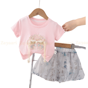 2025 Summer New Girls' Guofeng Round Neck Short-sleeved Suit