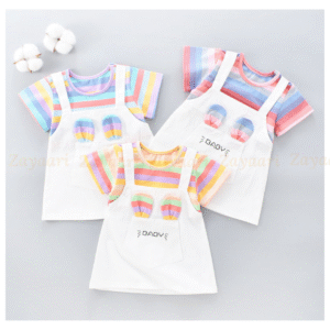 2025 New Girls Dress Summer New Style Pure Cotton Thin Summer Short Sleeve Girls Children's Skirt Style: Europe and America